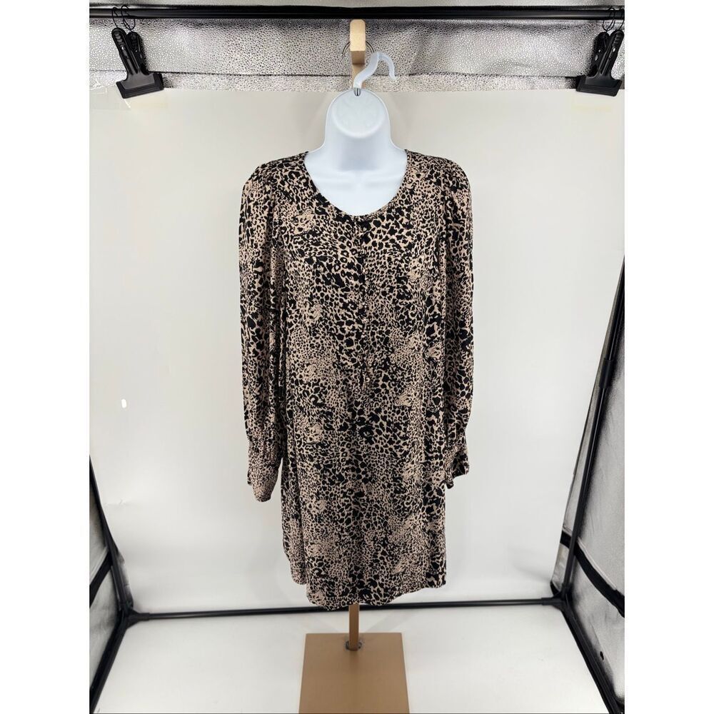 Rebecca Taylor Silk Leopard Print Button Front Dress Long Sleeve Size 12 Animal